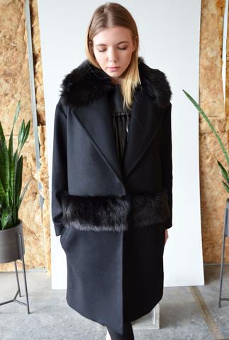 Anya Coat in Italian Wool with Fur Collar and Waistband
